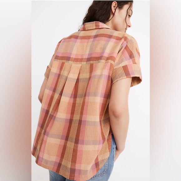 Madewell Daily Shirt in Neon Madras Plaid, pink/yellow/orange, sz X-small, EUC - Picture 2 of 6